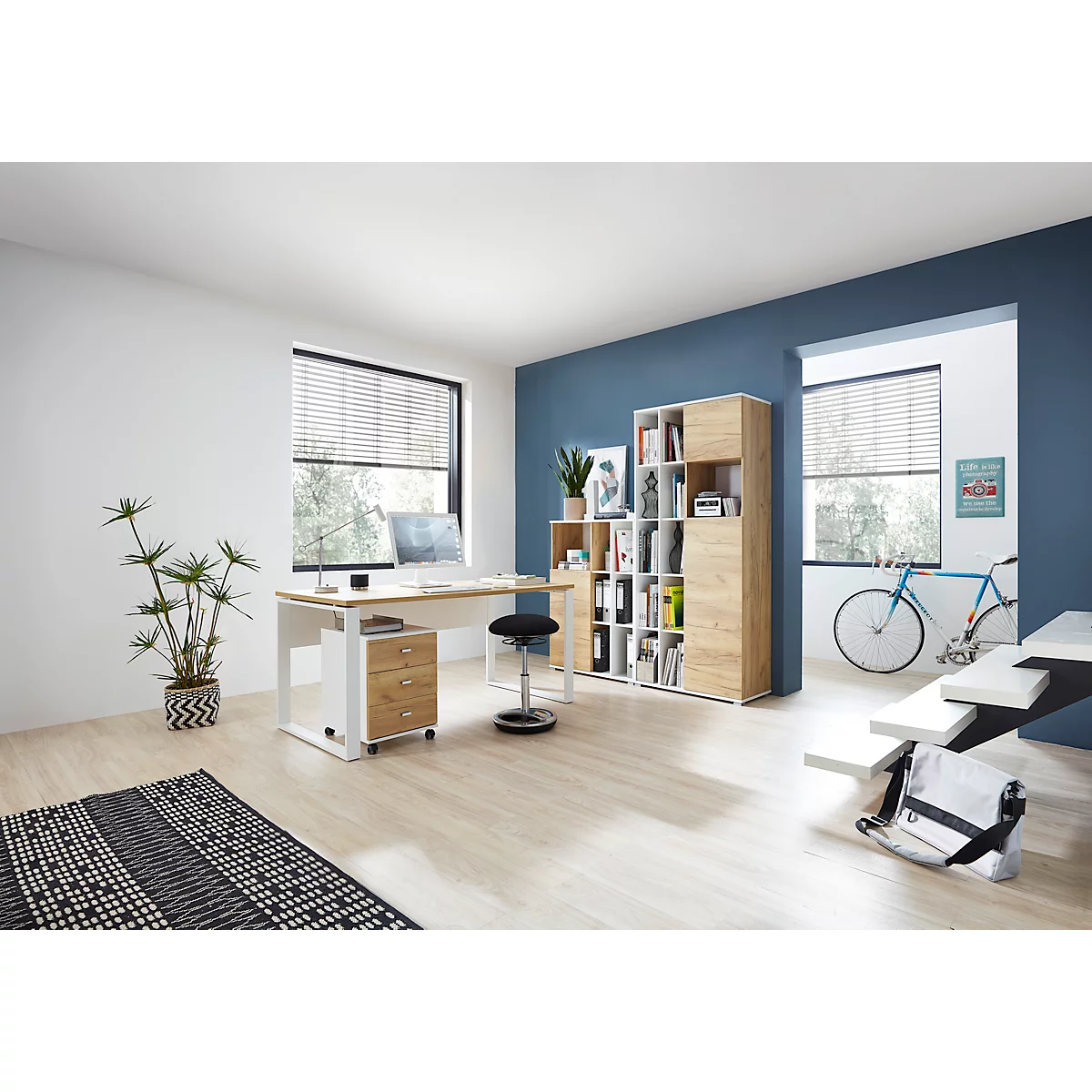 Rollcontainer Lioni, Ideal Für Das Homeoffice, Aus Holz, 3 Schübe, Steggriffe, B 400 X T 490 X H 570, Weiß/Eiche-Navarra 4 Rollcontainer Lioni, Ideal Für Das Homeoffice, Aus Holz, 3 Schübe, Steggriffe, B 400 X T 490 X H 570, Weiß/Eiche-Navarra – Bild 4