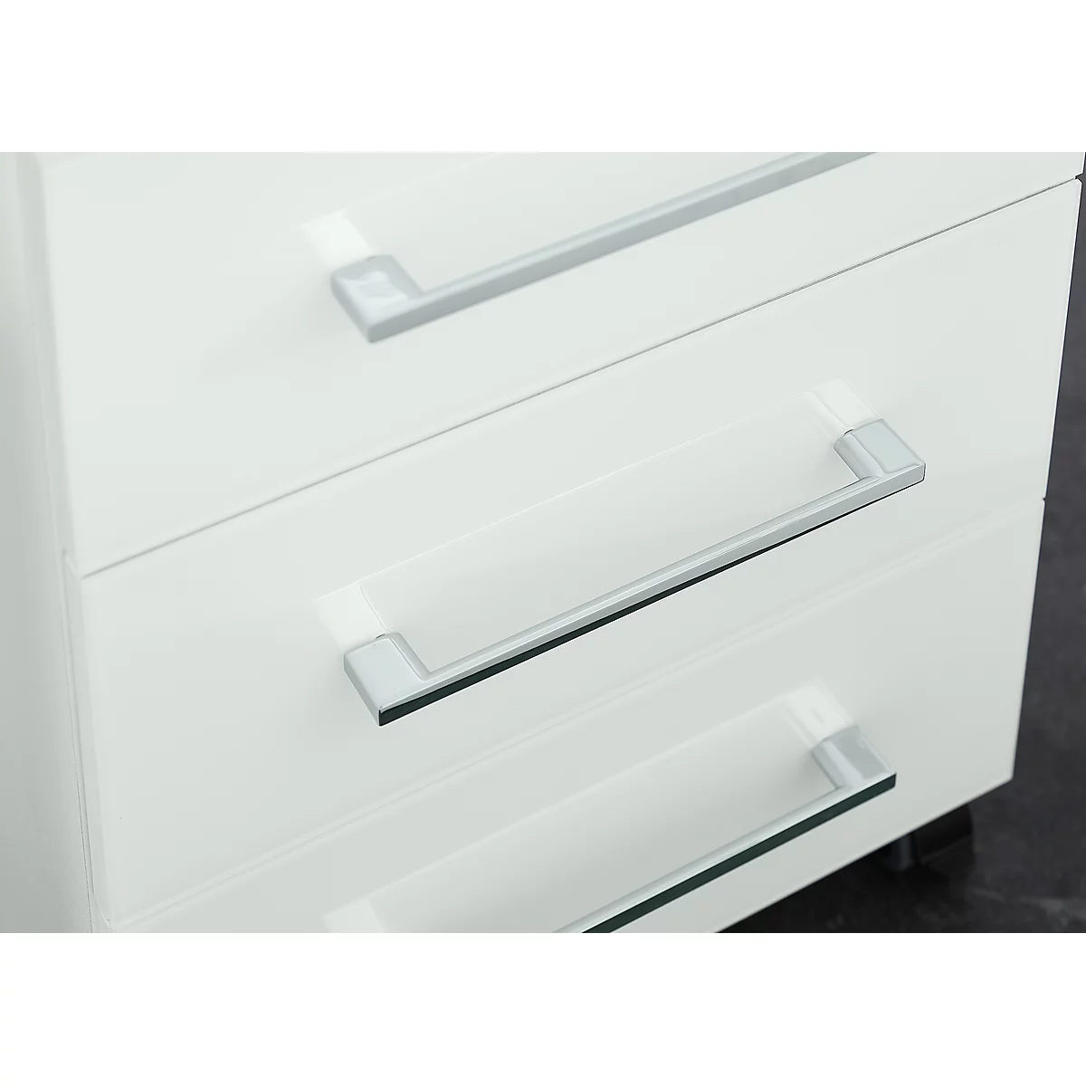 Rollcontainer MONTERIA, 3 Schübe Mit Selbsteinzug, Glasfront & -auflage, B 400 X T 500 X H 550 Mm, Weiß 3 Rollcontainer MONTERIA, 3 Schübe Mit Selbsteinzug, Glasfront & -auflage, B 400 X T 500 X H 550 Mm, Weiß – Bild 3