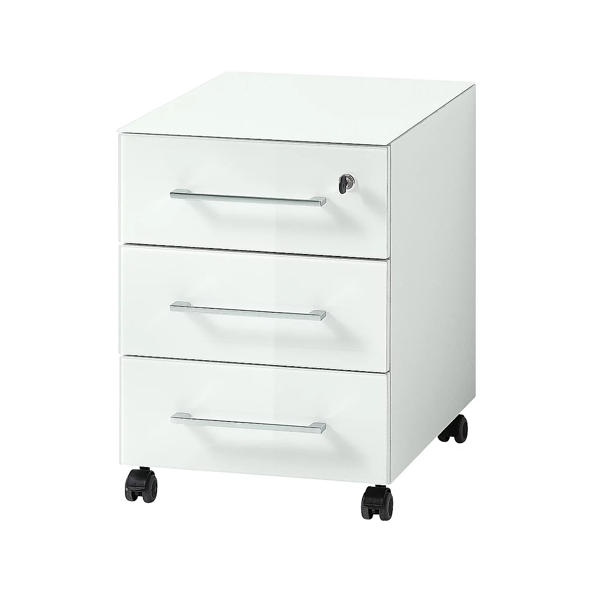 Rollcontainer MONTERIA, 3 Schübe Mit Selbsteinzug, Glasfront & -auflage, B 400 X T 500 X H 550 Mm, Weiß 1 Rollcontainer MONTERIA, 3 Schübe Mit Selbsteinzug, Glasfront & -auflage, B 400 X T 500 X H 550 Mm, Weiß