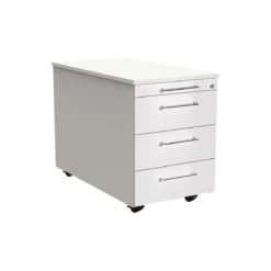Rollcontainer Toledo, 3 Schubladen, Utensilienauszug, Selbsteinzug, Auszugssperre, Zentralverschluss, B 420 X T 800 Mm, Weiß