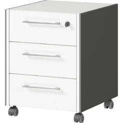 Rollcontainer Toronto, 3 Schübe, Abschließbar, Bügelgriffe, B 420 X T 490 X H 540 Mm, Holz, Weiß-graphit