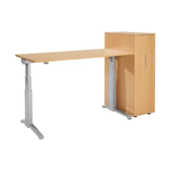 Schäfer Shop Genius 2-tlg. Büromöbel-Set, Schreibtisch ERGOSTYLE, Elektrisch Höhenverstellbar, Buche/weißaluminium