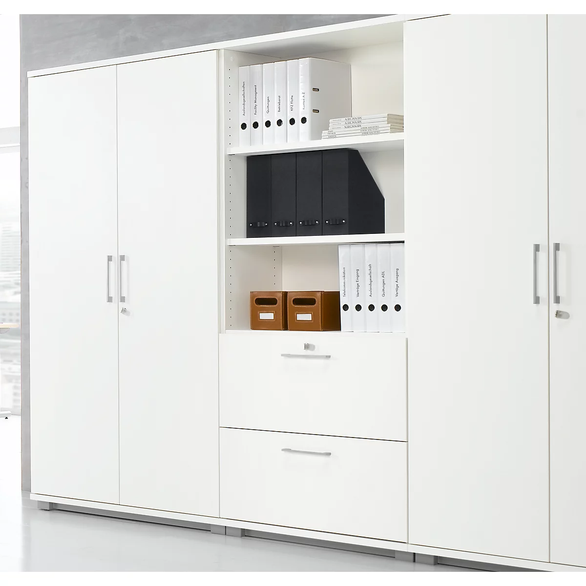 Schäfer Shop Genius Kombischrank TETRIS WOOD, 5 OH, H 1910 Mm, 2 Hängeregistraturauszüge, Höhe Inkl. Gleiter, Lichtgrau 2 Schäfer Shop Genius Kombischrank TETRIS WOOD, 5 OH, H 1910 Mm, 2 Hängeregistraturauszüge, Höhe Inkl. Gleiter, Lichtgrau – Bild 2