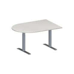 Schäfer Shop Genius Konferenztisch MODENA FLEX, Halbkreis, T-Fuß Rechteckrohr, B 1400 X T 1000 X H 650-850 Mm, Lichtgrau/weißaluminium RAL 9006