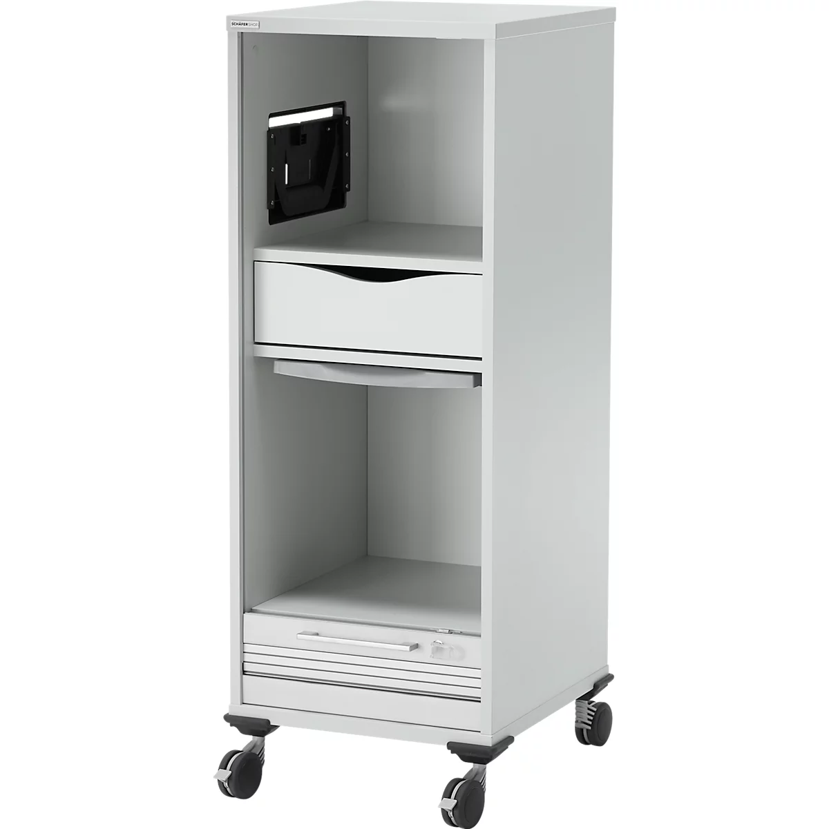 Schäfer Shop Genius Multimobil, B 450 X T 500 X H 1220 Mm, Kunststoffrollladen, Mit Rollen, Abschließbar, Lichtgrau 2 Schäfer Shop Genius Multimobil, B 450 X T 500 X H 1220 Mm, Kunststoffrollladen, Mit Rollen, Abschließbar, Lichtgrau – Bild 2