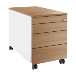 Schäfer Shop Genius Rollcontainer 1233, 3 Schubladen, 1 Utensilienauszug, Zentralverschluss, Seitliche Griffnut, B 435 X T 765 X H 577 Mm, Weiß/Kirsche-Romana