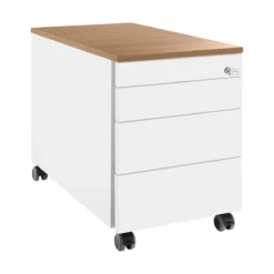 Schäfer Shop Genius Rollcontainer 1233, 3 Schubladen, Utensilienauszug, B 435 X T 765 X H 567 Mm, Weiß/Kirsche Romana-Dekor