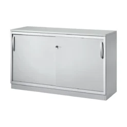 Schäfer Shop Genius Schiebetürenschrank TETRIS SOLID, 2 OH, B 1200 X H 818 Mm, Mitteltrennwand, 19 Mm Abdeckplatte, Lichtgrau/weißalu