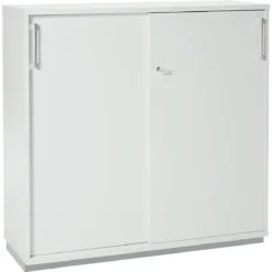 Schäfer Shop Genius Schiebtürenschrank TETRIS WOOD, 3 OH, 2 Fachböden, Abschließbar, Fußgleiter & Stahlsockel, B 1000 X T 421 X H 1160 Mm, Lichtgrau