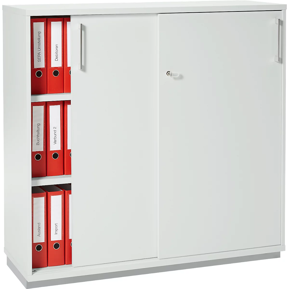 Schäfer Shop Genius Schiebtürenschrank TETRIS WOOD, 3 OH, 2 Fachböden, Abschließbar, Fußgleiter & Stahlsockel, B 1000 X T 421 X H 1160 Mm, Lichtgrau 2 Schäfer Shop Genius Schiebtürenschrank TETRIS WOOD, 3 OH, 2 Fachböden, Abschließbar, Fußgleiter & Stahlsockel, B 1000 X T 421 X H 1160 Mm, Lichtgrau – Bild 2