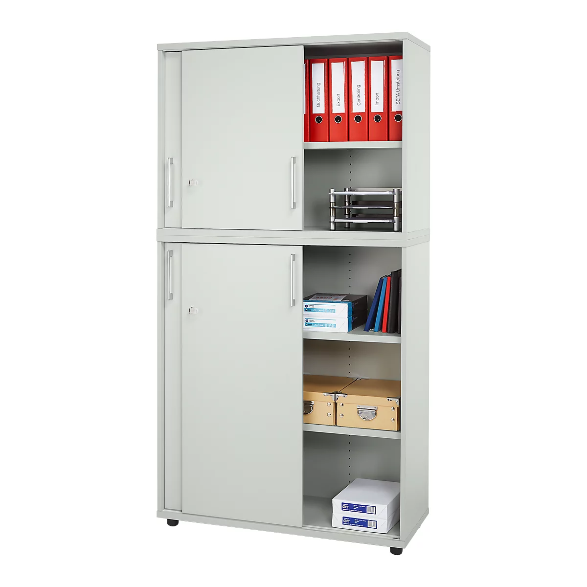 Schäfer Shop Genius Schrankkombination TETRIS WOOD, Mit 5 Ordnerhöhen, Platz Für Bis Zu 60 Standardordner, Lichtgrau 2 Schäfer Shop Genius Schrankkombination TETRIS WOOD, Mit 5 Ordnerhöhen, Platz Für Bis Zu 60 Standardordner, Lichtgrau – Bild 2