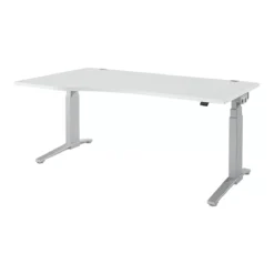 Schäfer Shop Genius Schreibtisch PLANOVA ERGOSTYLE, Elektrisch Höhenverstellbar, Freiform, Ansatz Links, C-Fuß, B 1800 Mm, Lichtgrau/weißalu