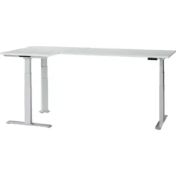 Schäfer Shop Genius Winkelschreibtisch Modena Flex, Elektrisch Höhenverstellbar, 90° Winkel Beidseitig, T 1600/800 Mm, Lichtgrau/weißaluminium