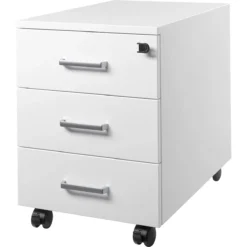 Schäfer Shop Pure Rollcontainer 333, 3 Schübe, Abschließbar, Metallgriffe, Feinblech Pulverbeschichtet, B 420 X T 600 X H 570 Mm, Weiß