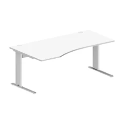 Schäfer Shop Pure Schreibtisch PLANOVA BASIC, Freiform, Ansatz Links, C-Fuß, B 1800 X T 1000/800 X H 717 Mm, Weiß + Kabelkanal