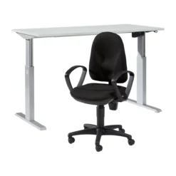 Schäfer Shop Select 2-tlg. Büromöbel-Set, Schreibtisch Ergo-T, Elektrisch Höhenverstellbar, Lichtgrau/weiß/weißalu