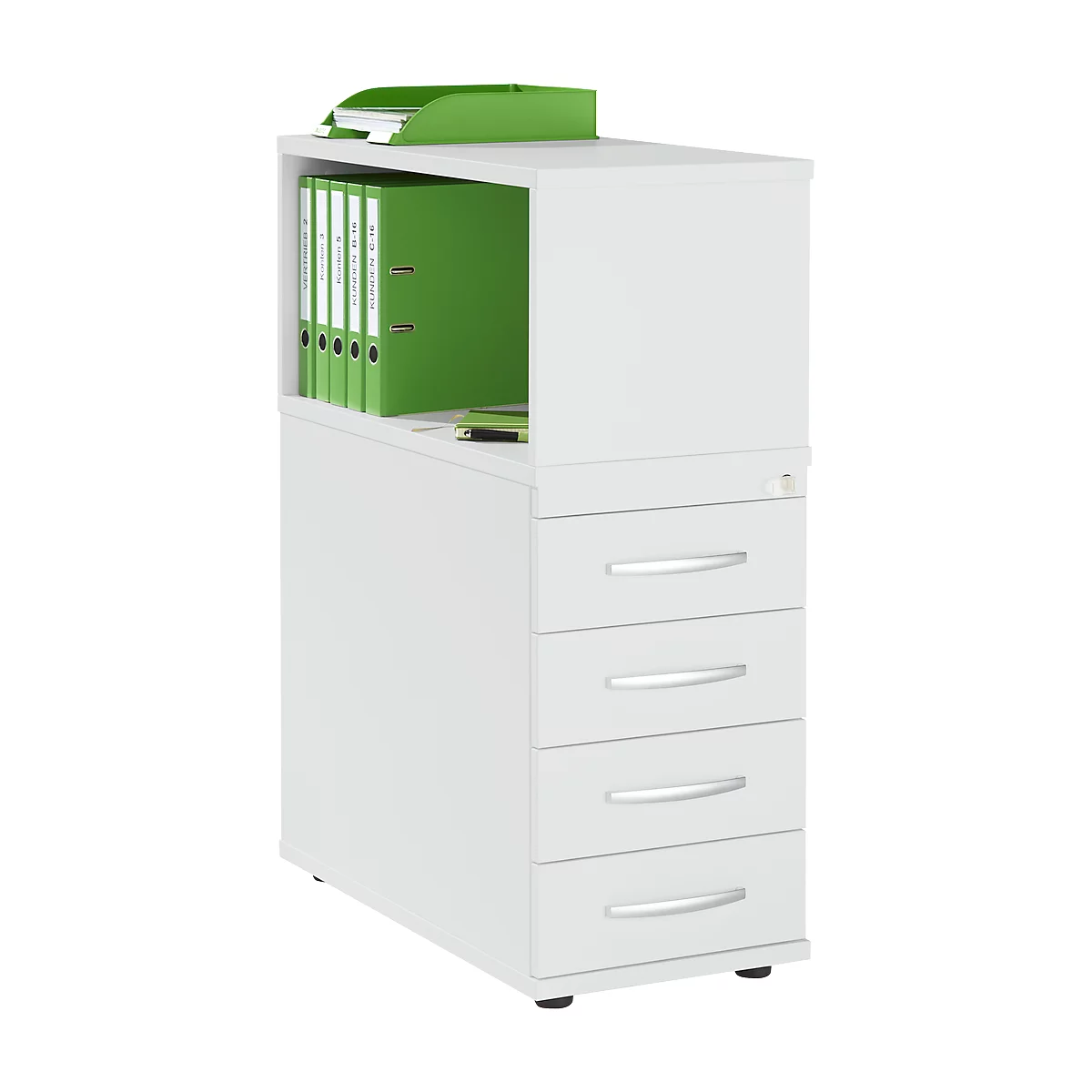 Schäfer Shop Select Anstellcontainer LOGIN, Mit Aufsatzregal, 4 Schübe, B 409 X T 800 X H 1120 Mm, Holz, Abschließbar, Lichtgrau/lichtgrau 1 Schäfer Shop Select Anstellcontainer LOGIN, Mit Aufsatzregal, 4 Schübe, B 409 X T 800 X H 1120 Mm, Holz, Abschließbar, Lichtgrau/lichtgrau