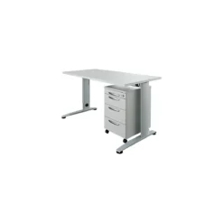 Schäfer Shop Select Büromöbelset 2-tlg. LOGIN C-Fuß Schreibtisch, B 1600 Mm + Rollcontainer, 3 Schübe, Utensilienauszug, Zentralverschluss, Lichtgrau