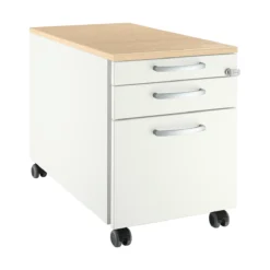 Schäfer Shop Select Rollcontainer 126, 1 Utensilienauszug, 1 Hängeregistratur-Auszug, 2 Schubladene, Griff Rund, B 435 X T 765 X H 577 Mm, Weiß/Ahorn-Dekor