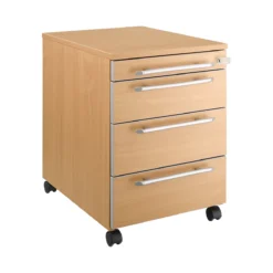 Schäfer Shop Select Rollcontainer Moxxo IQ 1233, Runder Griff, 1 Utensilienfach, 3 Schübe, B 432 X T 580 X H 595 Mm, Abschließbar, Buche-Dekor
