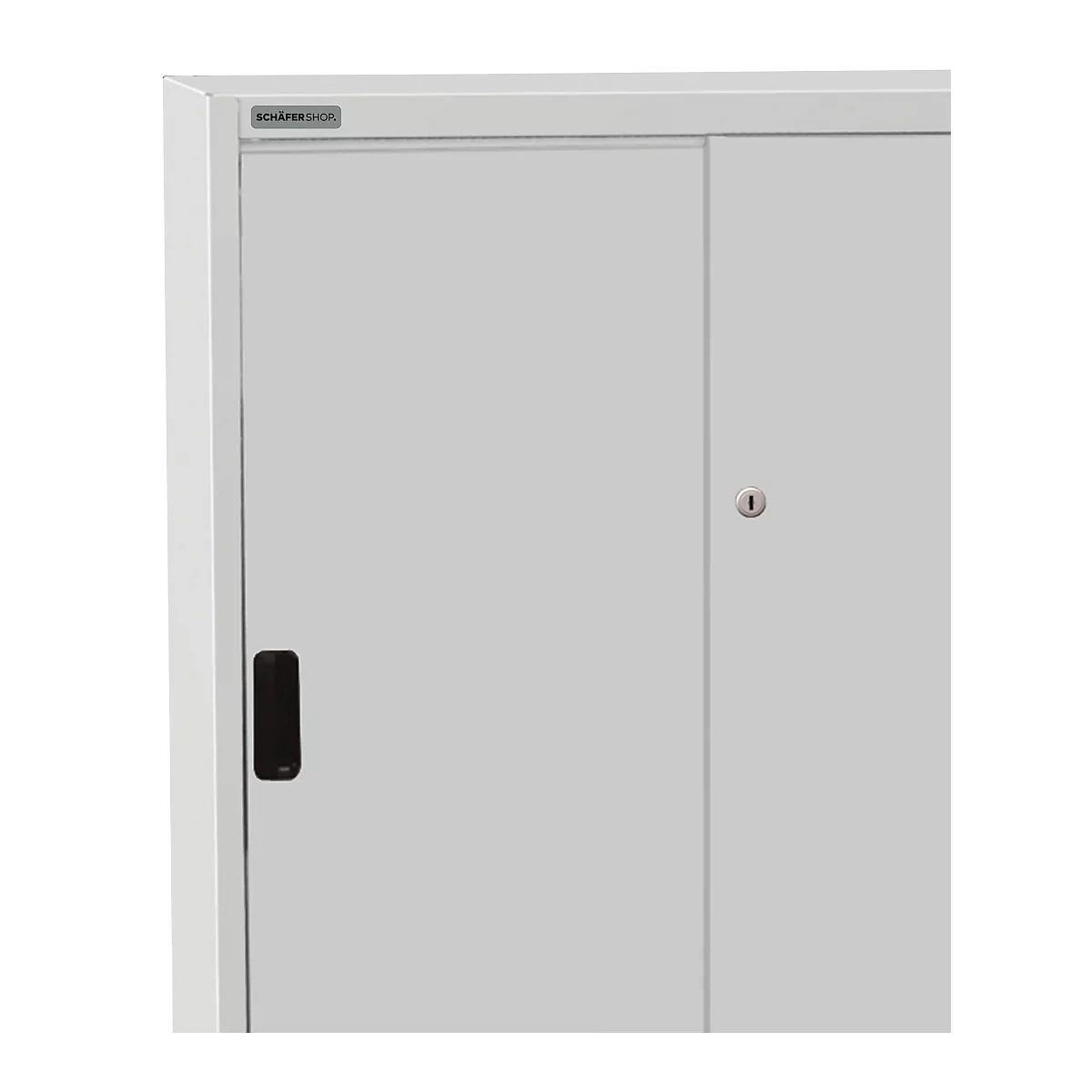 Schäfer Shop Select Schiebetürenschrank, Mit 3 Einlegeböden, H 1150 X B 1200 X T 400 Mm, Stahl, Lichtgrau 1 Schäfer Shop Select Schiebetürenschrank, Mit 3 Einlegeböden, H 1150 X B 1200 X T 400 Mm, Stahl, Lichtgrau
