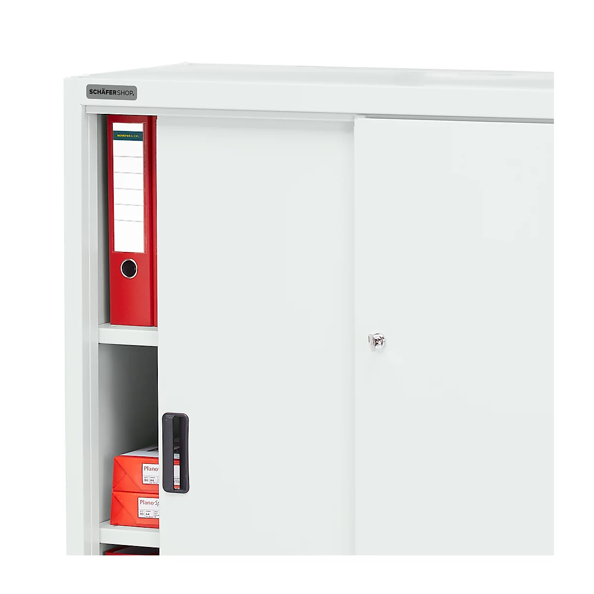 Schäfer Shop Select Schiebetürenschrank, Mit 3 Einlegeböden, H 1150 X B 1200 X T 400 Mm, Stahl, Lichtgrau 2 Schäfer Shop Select Schiebetürenschrank, Mit 3 Einlegeböden, H 1150 X B 1200 X T 400 Mm, Stahl, Lichtgrau – Bild 2