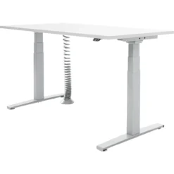 Schäfer Shop Select Schreibtisch, Elektrisch Höhenverstellbar, T-Fuß, B 1600 X T 800 X H 645-1290 Mm, Lichtgrau/weißaluminium + Kabelspirale