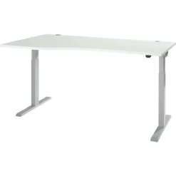 Schäfer Shop Select Schreibtisch ERGO-T 2.0, Elektrisch Höhenverstellbar, Freiform Ansatz Links, T-Fuß, B 1800 X H 715-1205 Mm, Lichtgrau/weißalu