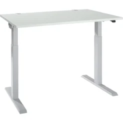 Schäfer Shop Select Schreibtisch ERGO-T 2.0, Elektrisch Höhenverstellbar, Rechteck, T-Fuß, B 1200 X T 800 X H 715-1205 Mm, Lichtgrau/weißalu