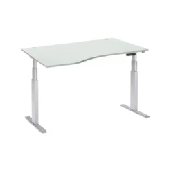 Schäfer Shop Select Schreibtisch ERGO-T, Elektrisch Höhenverstellbar, Freiform, Ansatz Links, T-Fuß, B 1800 X H 640-1300 Mm, Lichtgrau/weißalu