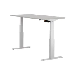 Schäfer Shop Select Schreibtisch ERGO-T, Elektrisch Höhenverstellbar, Rechteck, T-Fuß, B 1200 X T 800 X H 640-1300 Mm, Lichtgrau/weißaluminium