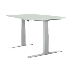 Schäfer Shop Select Schreibtisch LOGIN, Elektrisch Höhenverstellbar, Rechteck, T-Fuß, B 1200 X T 800 X H 645-1290 Mm, Lichtgrau/weißaluminium