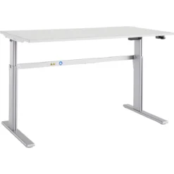 Schäfer Shop Select Schreibtisch Moxxo IQ, Elektrisch Höhenverstellbar, Rechteck, C-Fuß, B 1600 X T 800 X H 725-1185 Mm, Lichtgrau/weißaluminium