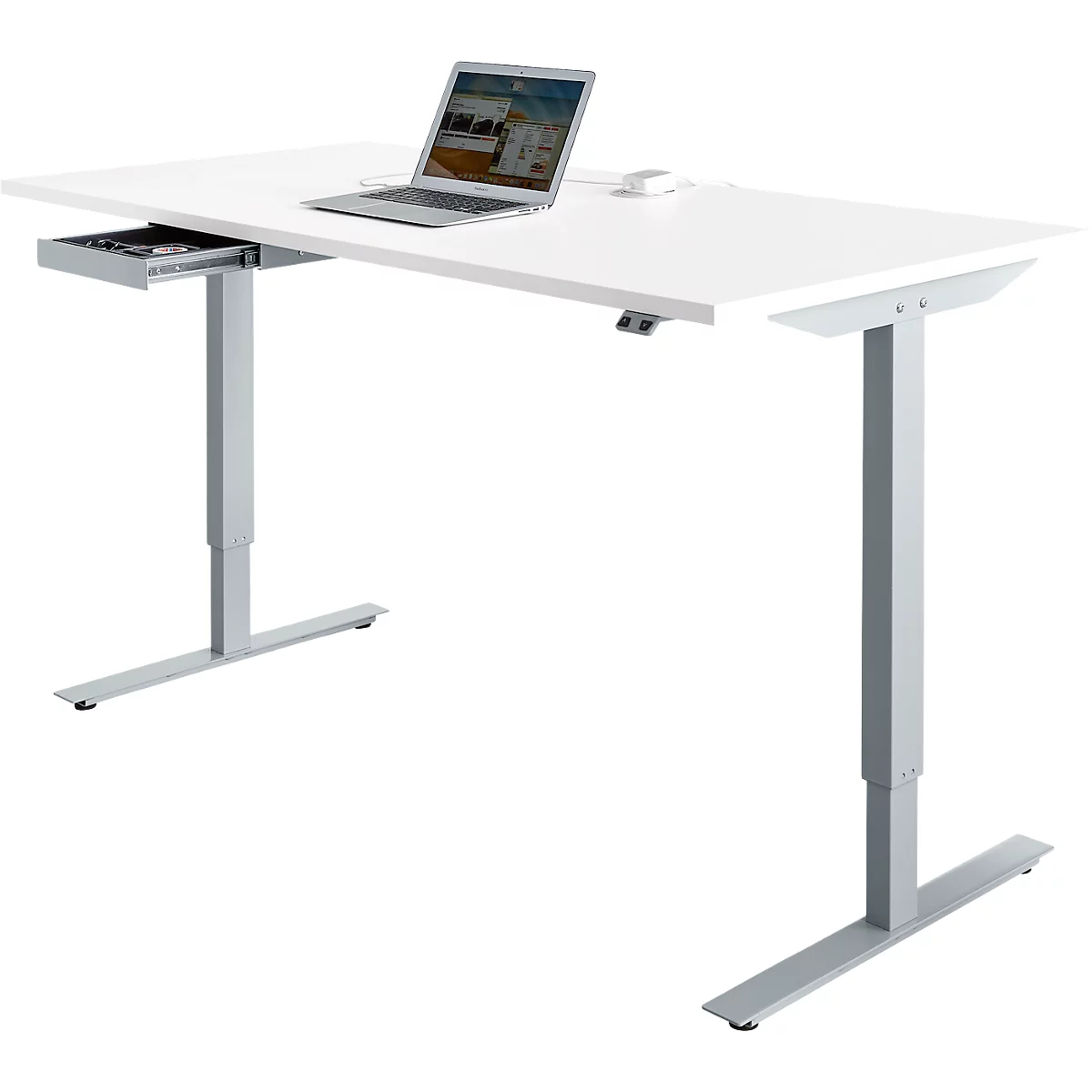 Schäfer Shop Select Schreibtisch Start Off, Elektrisch Höhenverstellbar, Rechteck, T-Fuß, B 1600 X T 800 X H 705-1205 Mm, Lichtgrau/weißaluminium + Zubehörschublade 1 Schäfer Shop Select Schreibtisch Start Off, Elektrisch Höhenverstellbar, Rechteck, T-Fuß, B 1600 X T 800 X H 705-1205 Mm, Lichtgrau/weißaluminium + Zubehörschublade