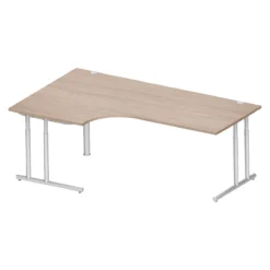 Schäfer Shop Select Winkelschreibtisch COMBITEC, 90° Winkel Links, C-Fuß, B 2000 X T 1200/800 X H 677-817 Mm, Eiche/weißalu