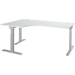 Schäfer Shop Select Winkelschreibtisch ERGO-T 2.0, 90° Winkel, Ansatz Links, T-Fuß, B 2000 X T 1200/800 X H 675-895 Mm, Lichtgrau/weißalu