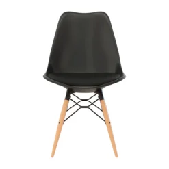 Schalenstuhl DOGEWOOD, Kunststoff, Mit Holzbeinen, Sitzkissen, 2Stk. Schwarz