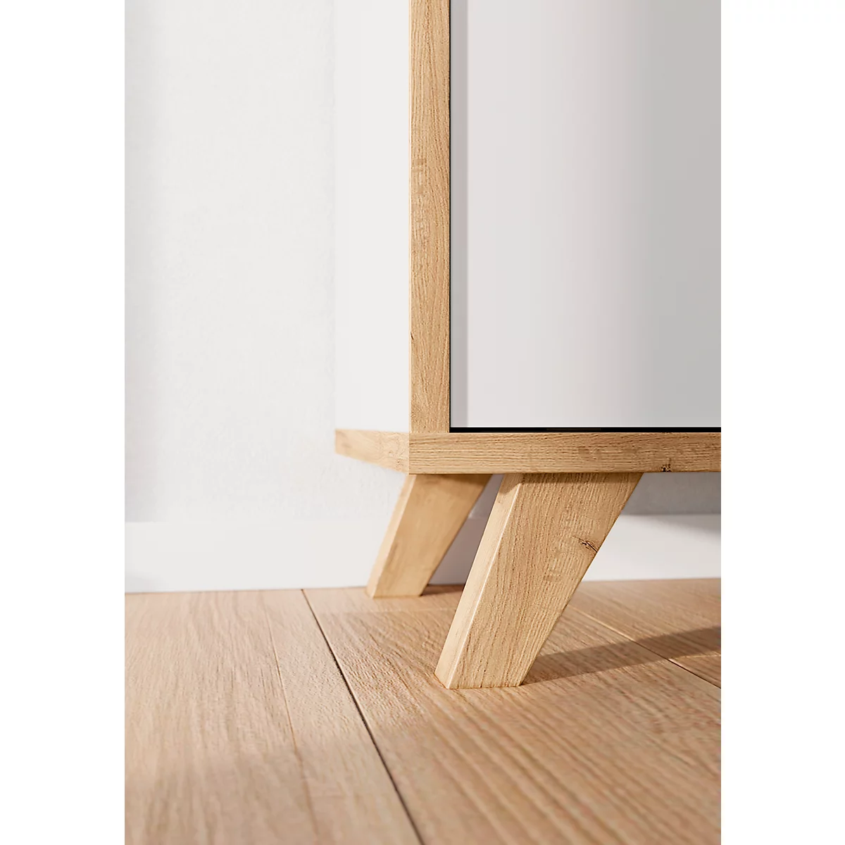 Schiebetürenregal Helsinki, Ideal Für Das Homeoffice, Aus Holz, 2 Türen, 4 Fächer Mit Je 1 Boden, Füße, B 1200 X T 400 X H 920 Mm, Weiß/Eiche-Navarra 3 Schiebetürenregal Helsinki, Ideal Für Das Homeoffice, Aus Holz, 2 Türen, 4 Fächer Mit Je 1 Boden, Füße, B 1200 X T 400 X H 920 Mm, Weiß/Eiche-Navarra – Bild 3