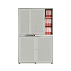 Schiebetürenschrank, Akustikfront, B 1350 Mm, 6 OH, Silber
