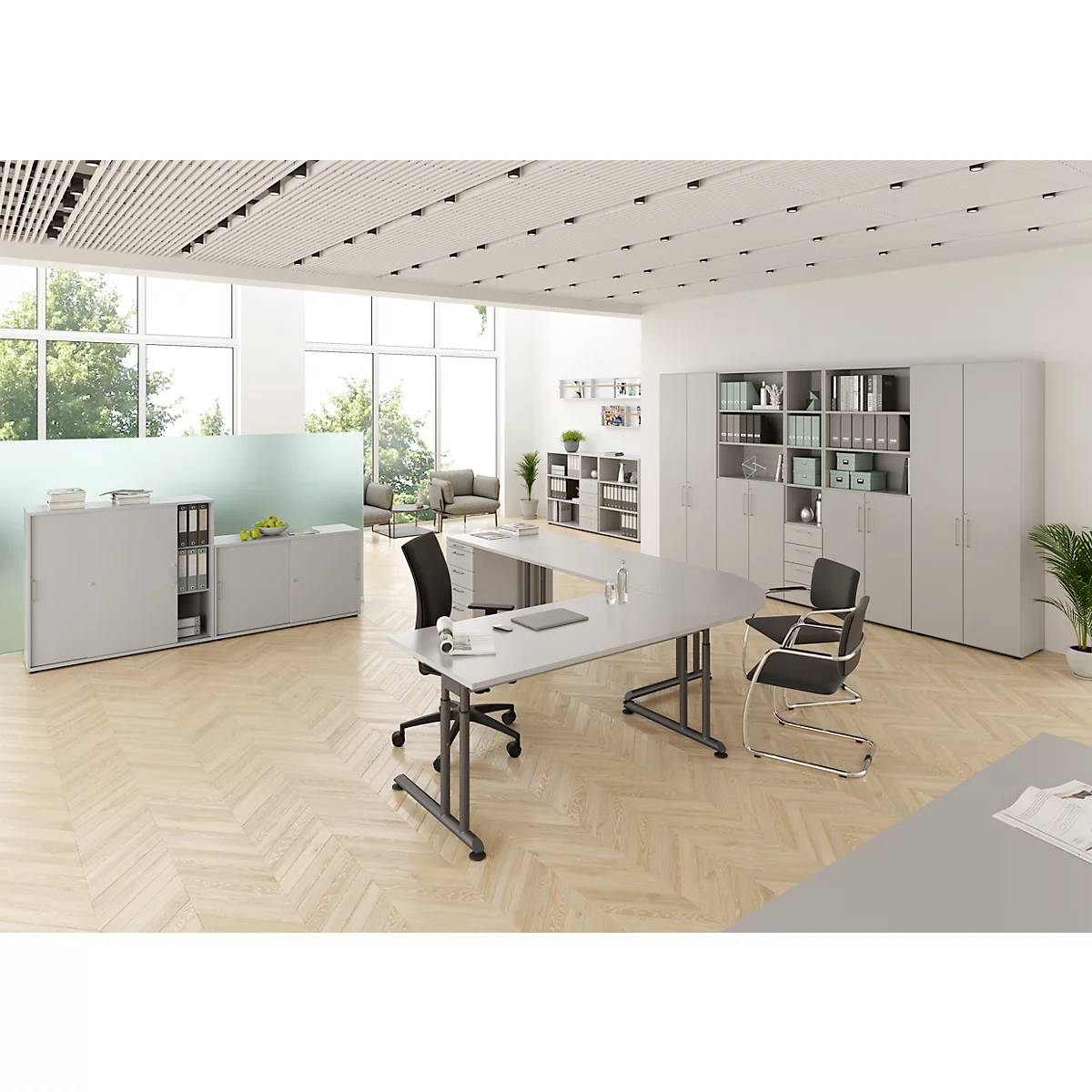 Schiebetürschrank Breno, Abschließbar, Spanplatte, Melaminharzbeschichtet, B 1200 X T 400 X H 748 Mm, 2 Ordnerhöhen, Lichtgrau/lichtgrau 2 Schiebetürschrank Breno, Abschließbar, Spanplatte, Melaminharzbeschichtet, B 1200 X T 400 X H 748 Mm, 2 Ordnerhöhen, Lichtgrau/lichtgrau – Bild 2