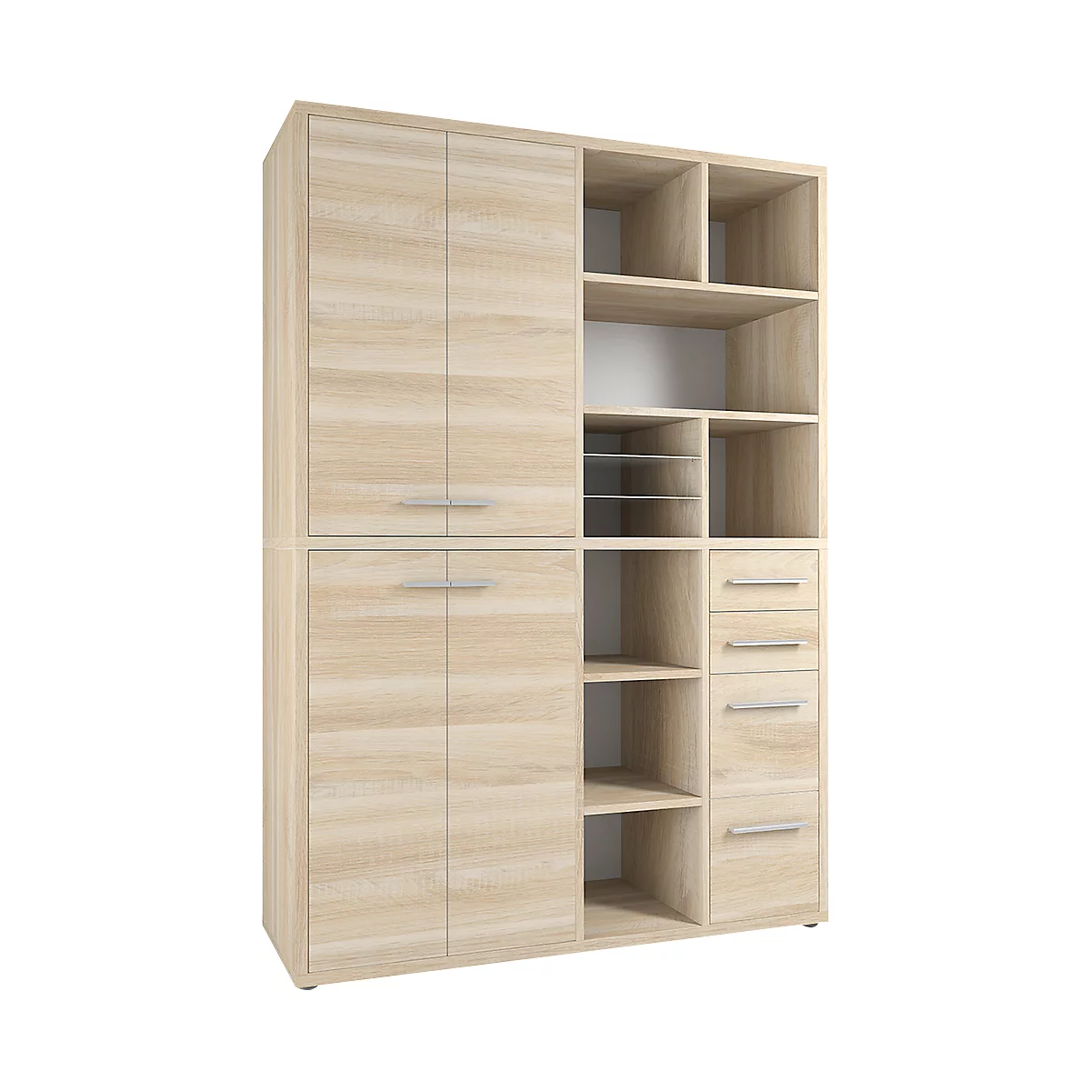 Schrank-Kombination Player, 8 Regalfächer, 4 Schubladen, B 1557 Mm, Eiche 1 Schrank-Kombination Player, 8 Regalfächer, 4 Schubladen, B 1557 Mm, Eiche