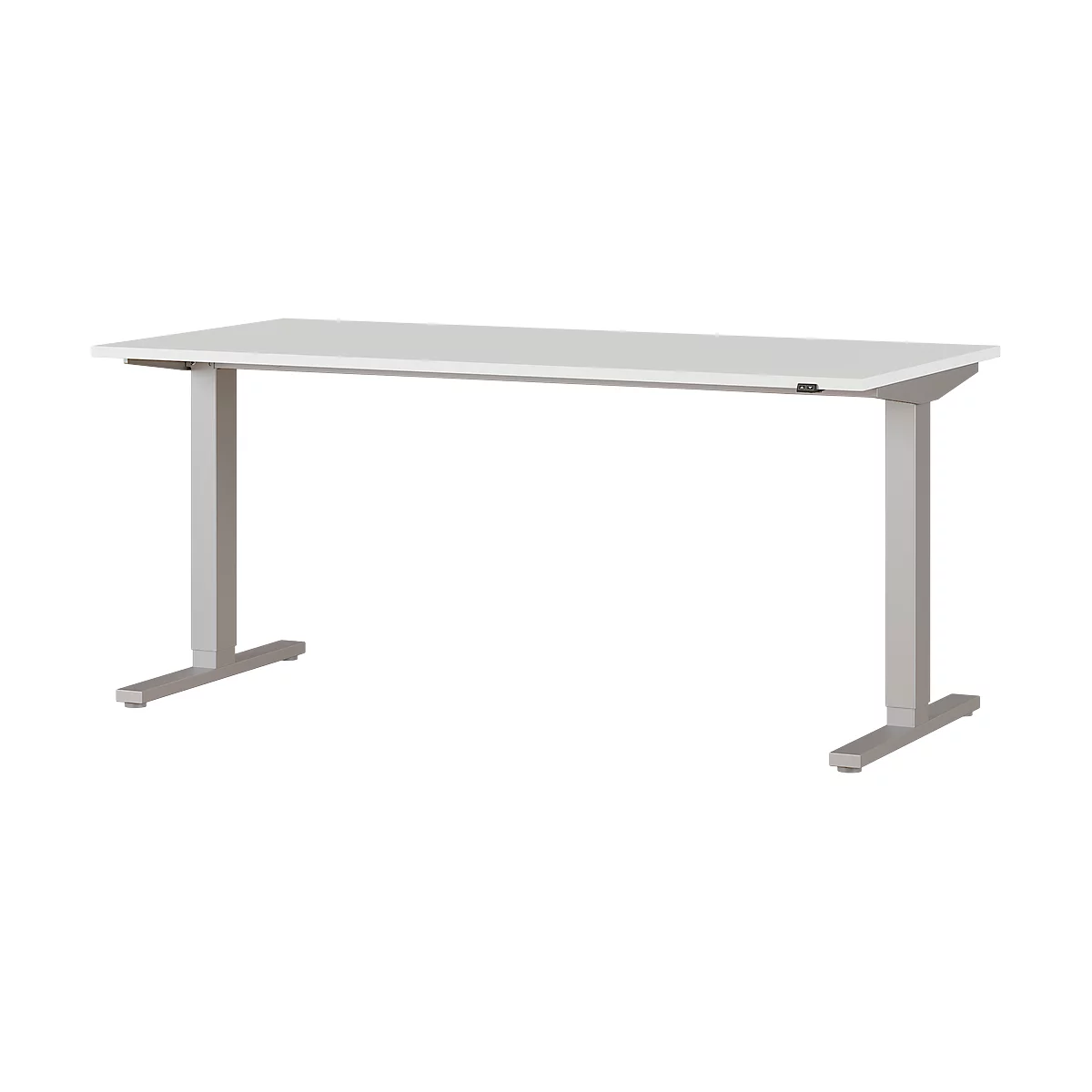 Schreibtisch Agenda, Elektrisch Höhenverstellbar, Rechteck, T-Fuß, B 1600 X T 800 X H 730-1200 Mm, Lichtgrau/silber + Kabelschacht 1 Schreibtisch Agenda, Elektrisch Höhenverstellbar, Rechteck, T-Fuß, B 1600 X T 800 X H 730-1200 Mm, Lichtgrau/silber + Kabelschacht