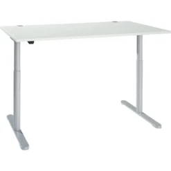 Schreibtisch, Einstufig Elektrisch Höhenverstellbar, T-Fuß Rundrohr, B 1600 X T 800 X H 710-1180 Mm, Lichtgrau/weißaluminium