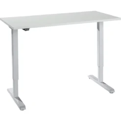 Schreibtisch, Elektrisch Höhenverstellbar, Rechteck, T-Fuß, B 1300 X T 650 X H 715-1205 Mm, Lichtgrau/weißaluminium