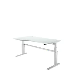 Schreibtisch Komfort, Elektrisch Höhenverstellbar, Freiform, Ansatz Links, C-Fuß, B 1800 X T 1000/800 X H 655-1305 Mm, Lichtgrau/weißalu