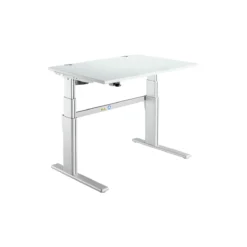 Schreibtisch Komfort, Elektrisch Höhenverstellbar, Rechteck, C-Fuß, B 1200 X T 800 X H 655-1305 Mm, Lichtgrau/weißaluminium RAL 9006