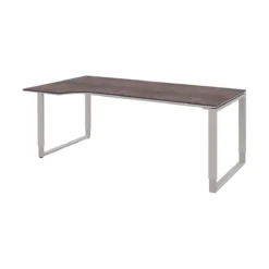 Schreibtisch Mit Ansatz Links TEQSTYLE, Kufengestell, Freiform, B 1800 X T 1000/800 Mm, Quarzit/alu