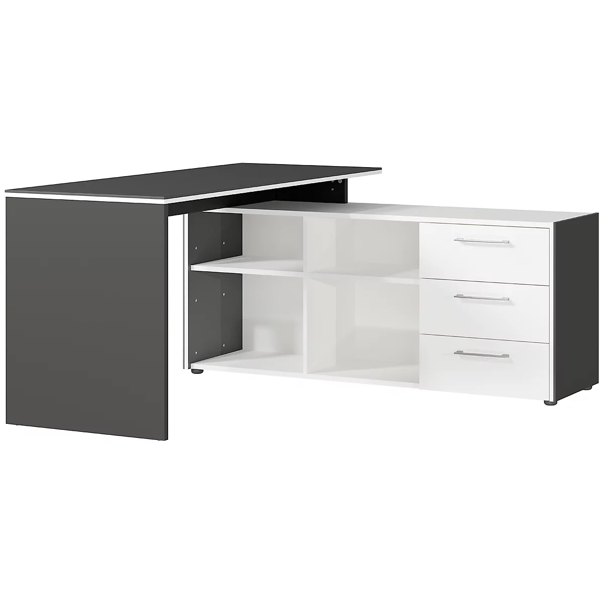 Schreibtisch Mit Sideboard Toronto, B 1470 X T 1450 X H 770 Mm, Weiß/graphit 1 Schreibtisch Mit Sideboard Toronto, B 1470 X T 1450 X H 770 Mm, Weiß/graphit