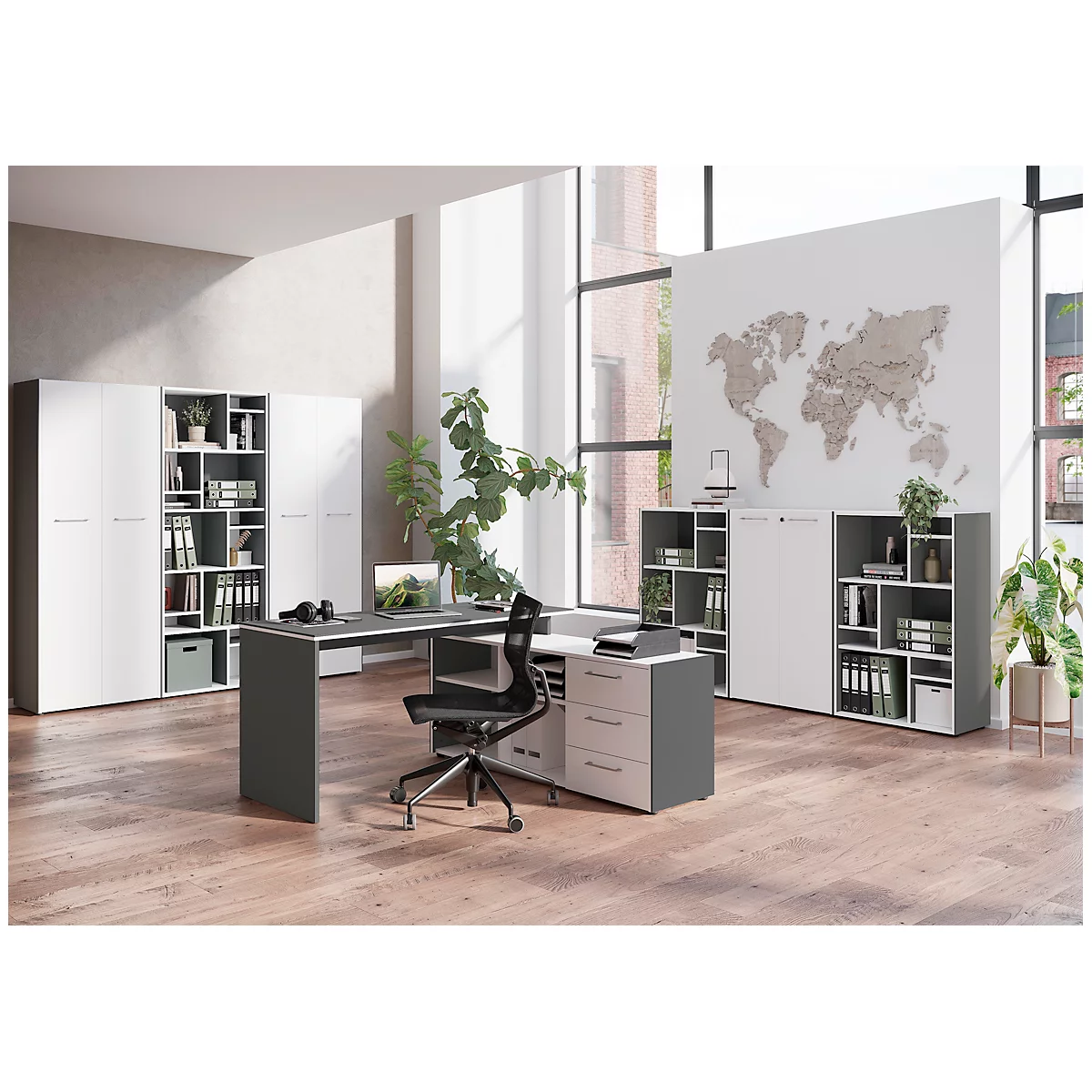 Schreibtisch Mit Sideboard Toronto, B 1470 X T 1450 X H 770 Mm, Weiß/graphit 3 Schreibtisch Mit Sideboard Toronto, B 1470 X T 1450 X H 770 Mm, Weiß/graphit – Bild 3