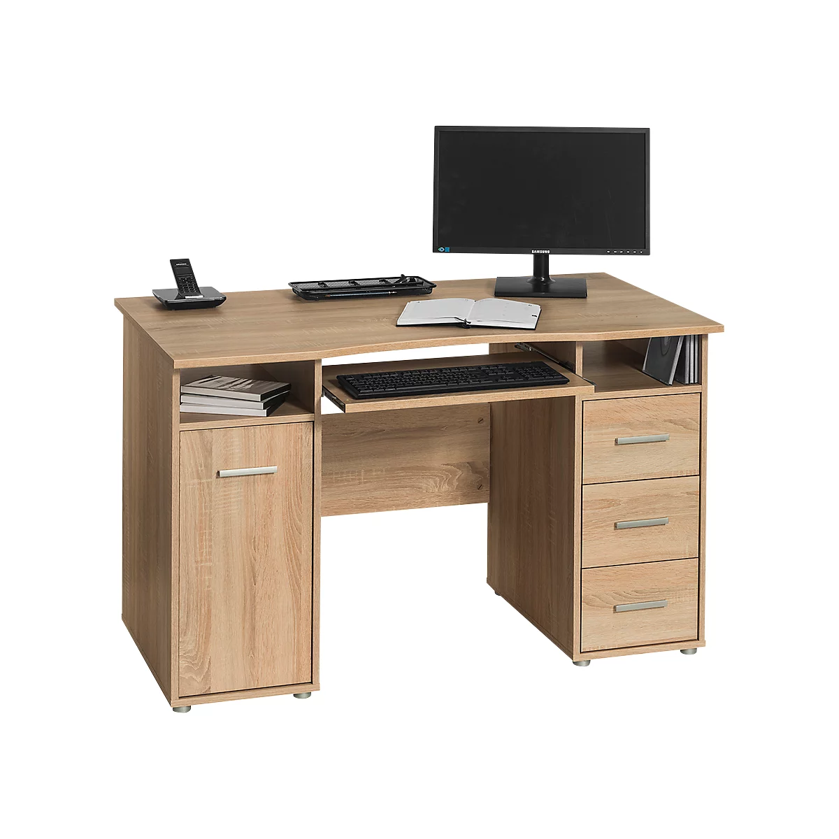 Schreibtisch, Mit Unterbauschrank, Container, Tastaturauszug, B 1200 X T 670 X H 750 Mm, Sonoma Eiche 1 Schreibtisch, Mit Unterbauschrank, Container, Tastaturauszug, B 1200 X T 670 X H 750 Mm, Sonoma Eiche